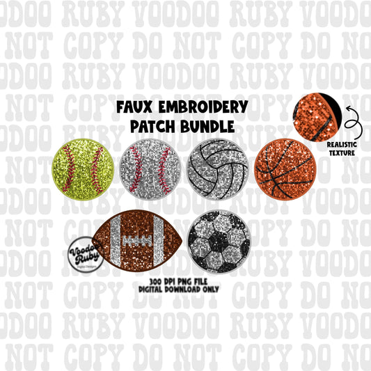 Sequin Sports PNG Design Bundle Faux Embroidery PNG Hand Drawn Digital Download Faux Sequins png Printable Clip Art Faux Applique Bundle DTF