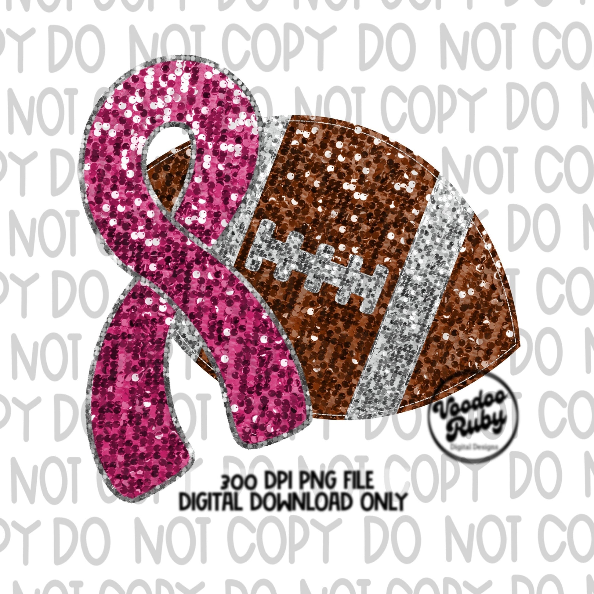 Pink Sequin Football PNG Design Sublimation Glitter Hand Drawn Digital Download Faux Sequins Pink Ribbon PNG Pink October DTF Printable