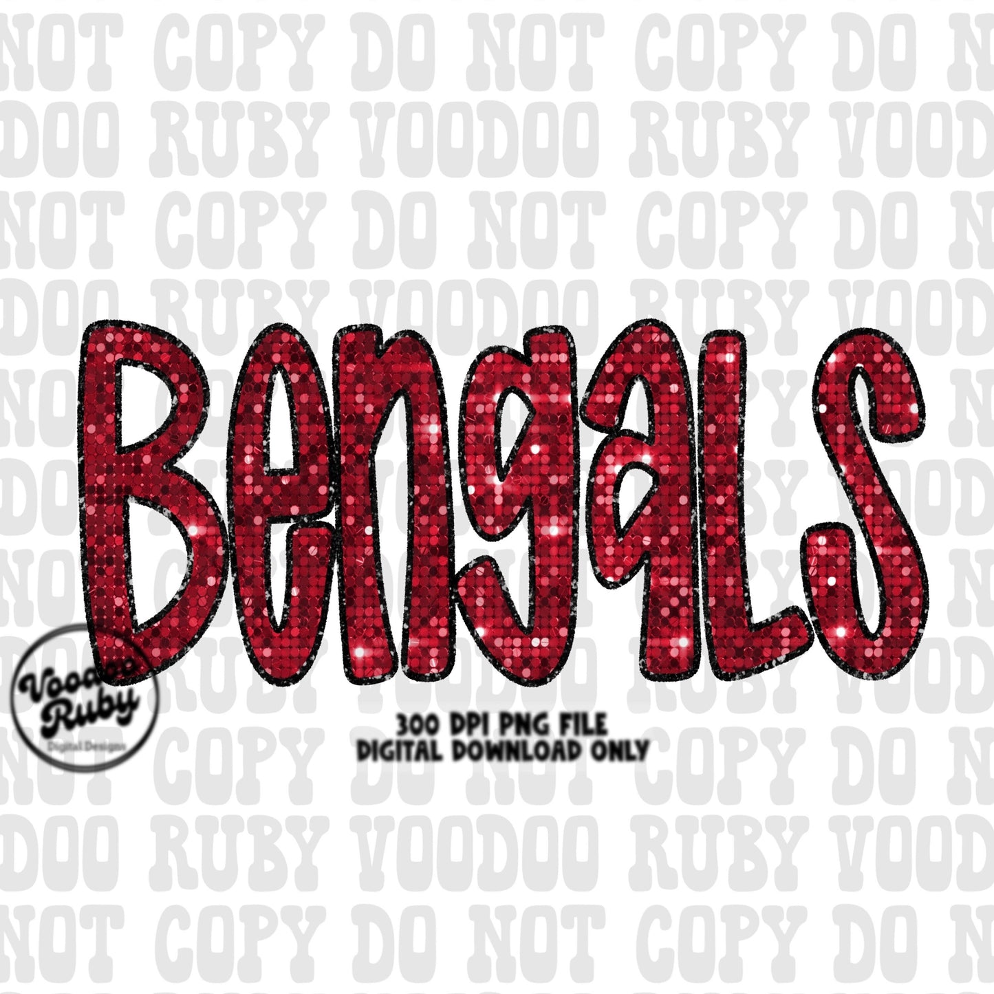 Bengals PNG Design Sequins Sublimation Hand Drawn Digital Download Faux Sequins Patch PNG Glitter Mascot Appliqué Red Bengals Football DTF