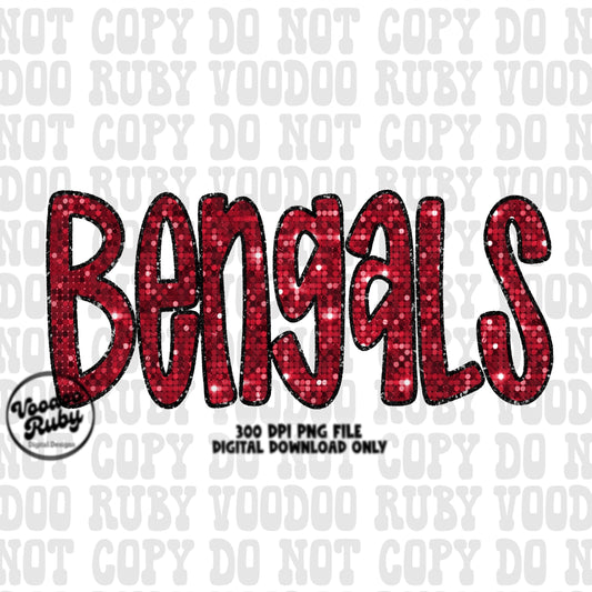 Bengals PNG Design Sequins Sublimation Hand Drawn Digital Download Faux Sequins Patch PNG Glitter Mascot Appliqué Red Bengals Football DTF