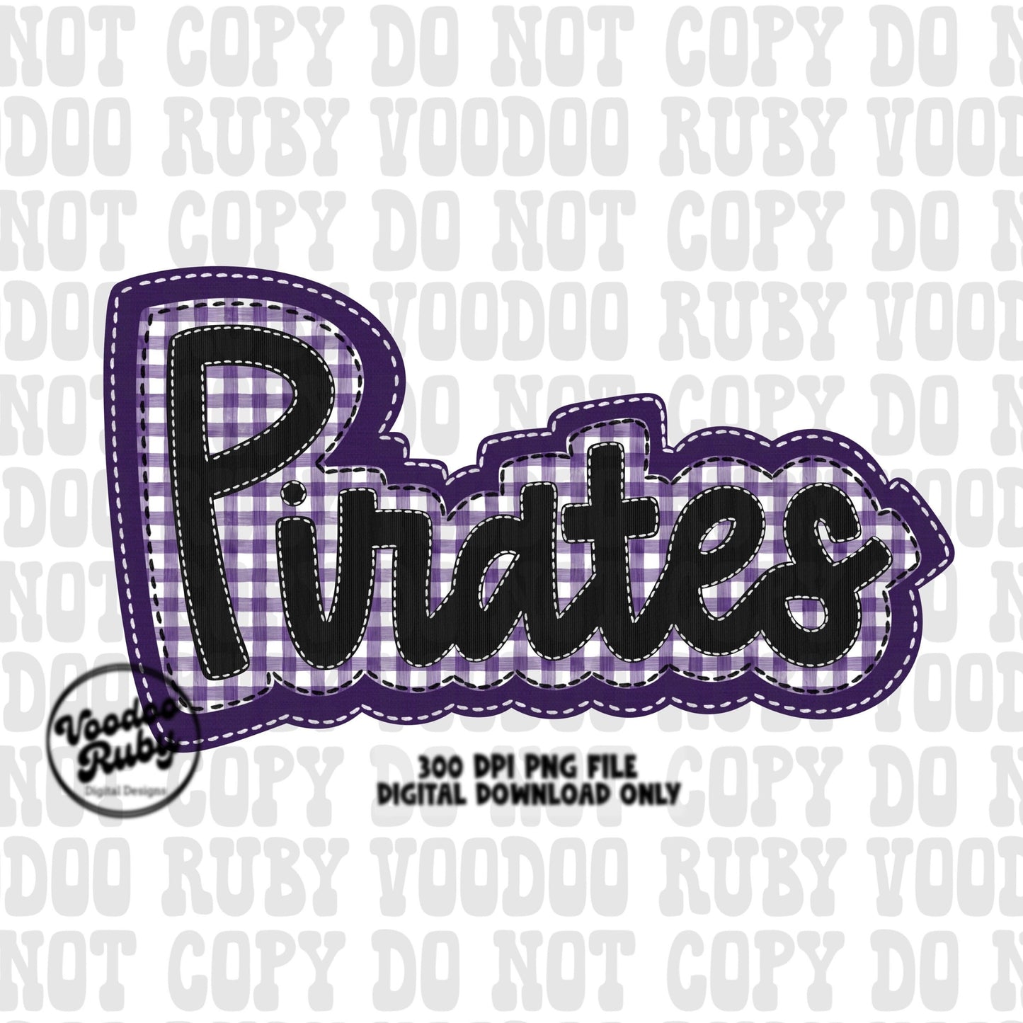 Pirates PNG Design Sublimation Hand Drawn Digital Download Embroidery PNG Faux Applique Purple Black Pirates Football DTF Printable Mascot