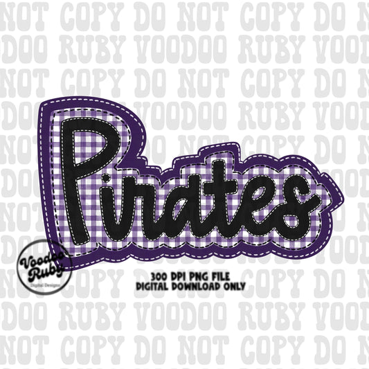 Pirates PNG Design Sublimation Hand Drawn Digital Download Embroidery PNG Faux Applique Purple Black Pirates Football DTF Printable Mascot