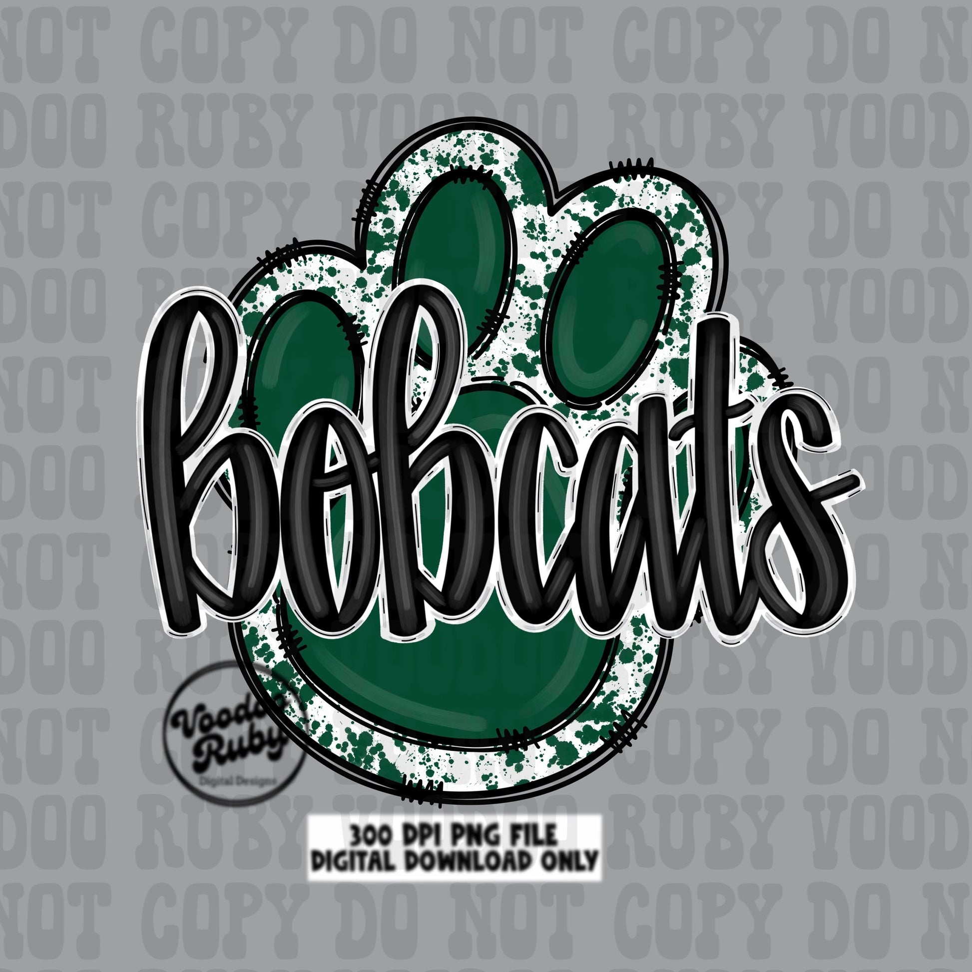Bobcats PNG Design Sublimation Hand Drawn Digital Download Football PNG Paw Green Bobcats Football DTF Printable