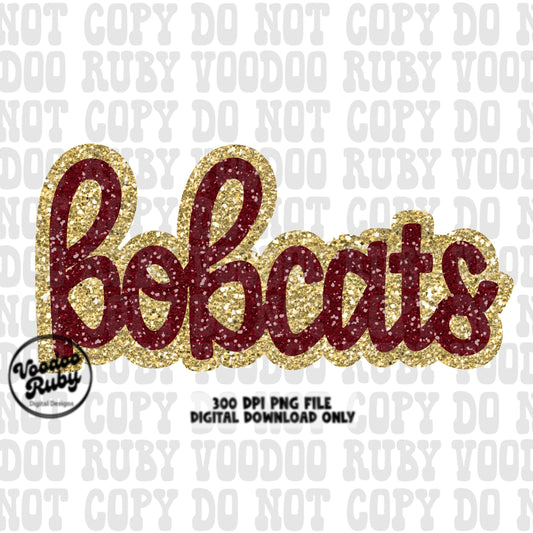 Bobcats PNG Design Faux Sequin Patches Faux Glitter Png Hand Drawn Digital Download Sublimation Football Maroon Gold Bobcats DTF Printable