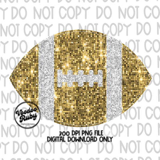 Sequin Gold Football PNG Design Sublimation Glitter Hand Drawn Digital Download Faux Sequins Patch PNG Faux Appliqué Football DTF Printable
