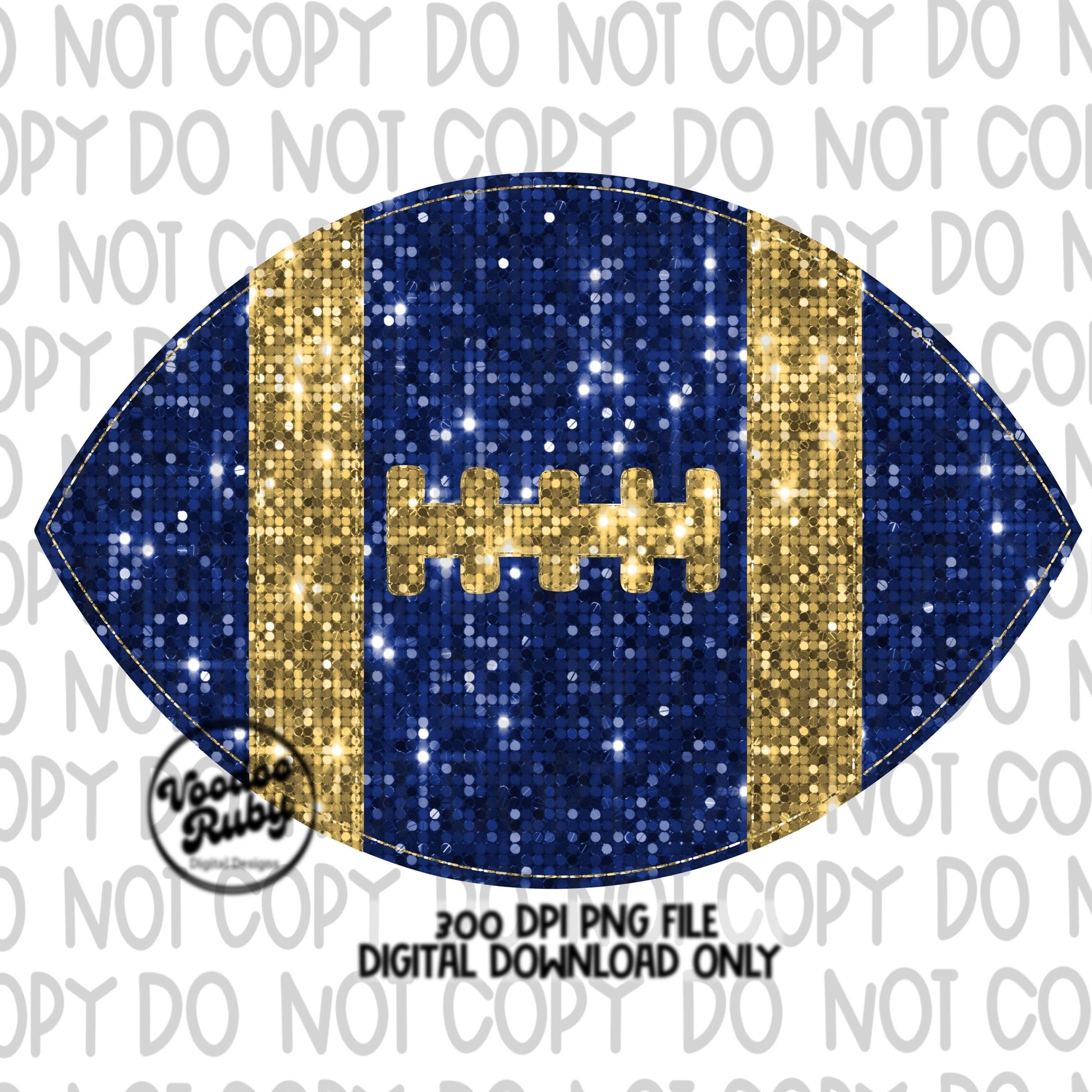 Sequin Blue Gold Football PNG Design Sublimation Glitter Hand Drawn Digital Download Faux Sequin Patch PNG Printable Clip Art Football DTF
