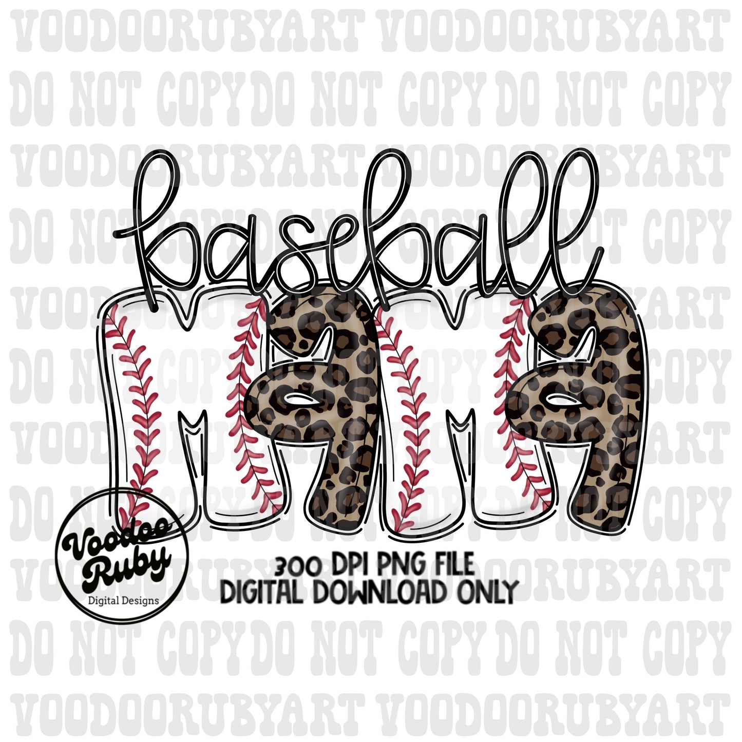 Baseball Mama PNG Design: Leopard Print, Hand Drawn Letters (Digital Download