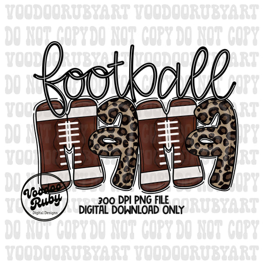 Retro Football Mama Sublimation PNG Design Leopard Football Hand Drawn Digital Download PNG Football Mom Doodle Letters DTF Printable