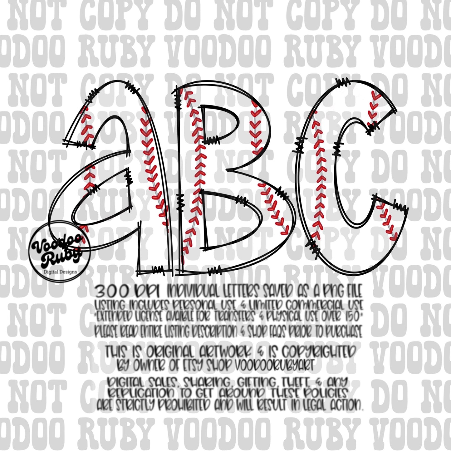 Baseball Doodle Alphabet PNG: Hand-Drawn Letters, Sublimation Design (Digital Download)