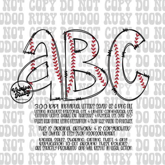 Baseball Doodle Alphabet PNG: Hand-Drawn Letters, Sublimation Design (Digital Download)