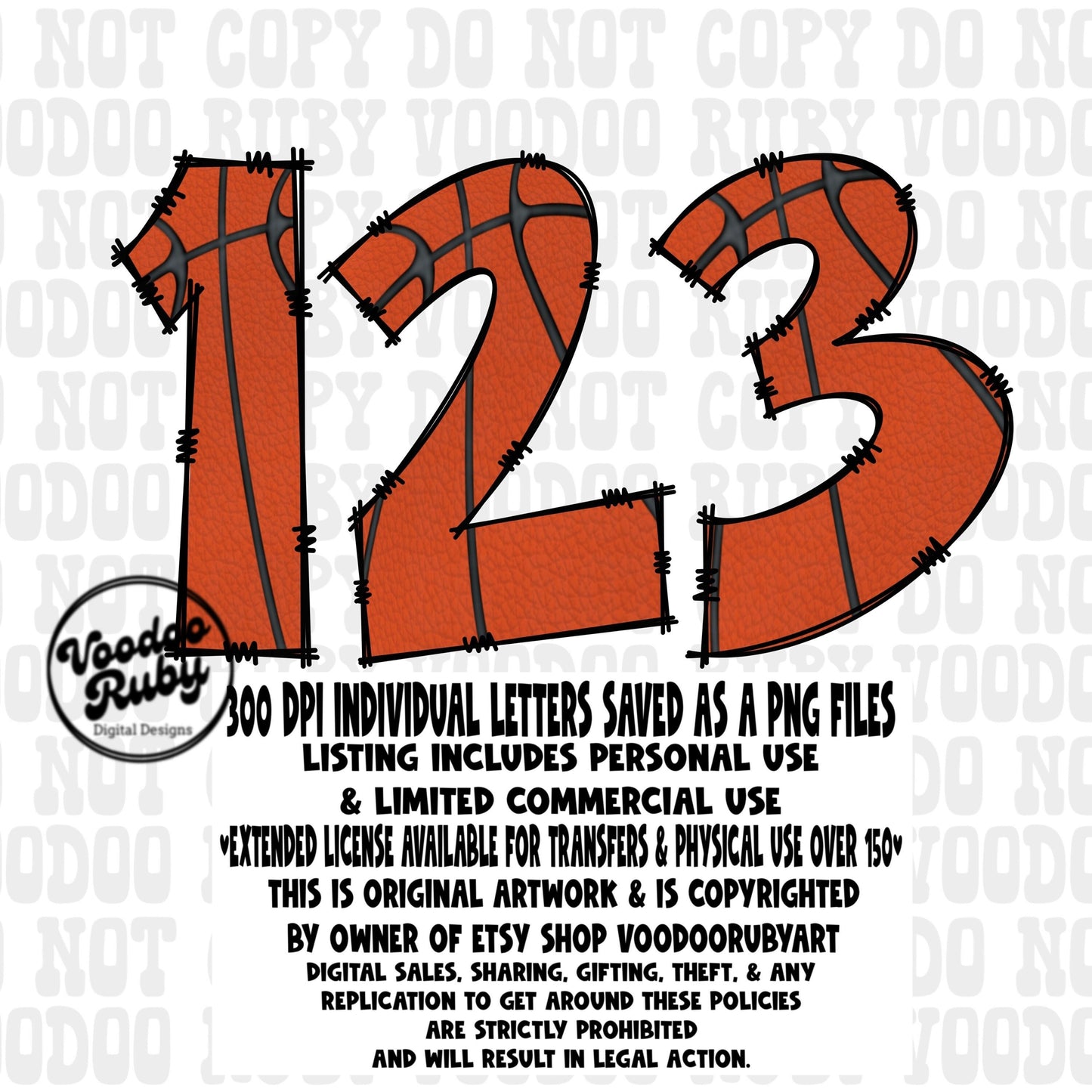 Basketball Doodle Alphabet PNG Bundle: Hand-Drawn Numbers (Digital Download