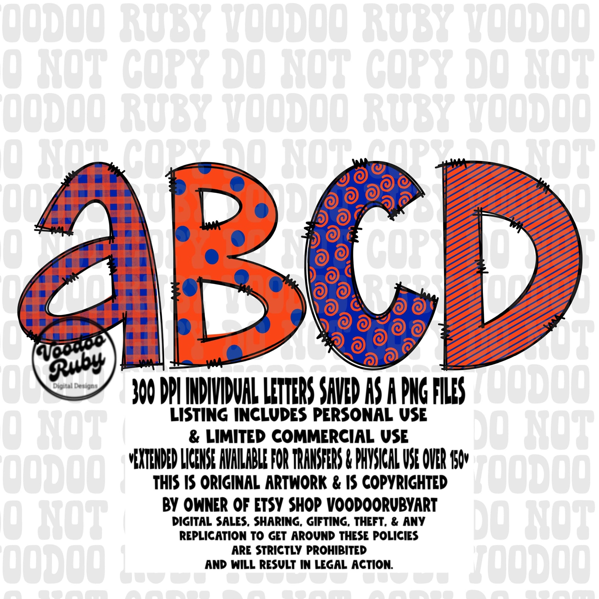 Blue Orange Doodle Letters PNG Sublimation Alphabet Bundle Hand Drawn Font png Alpha Pack Digital Download Doodle Alphabet DTF Printable