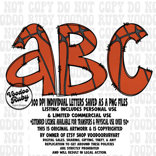 Basketball Doodle Alphabet PNG Bundle: Hand-Drawn Sublimation Clip Art (Digital Download)