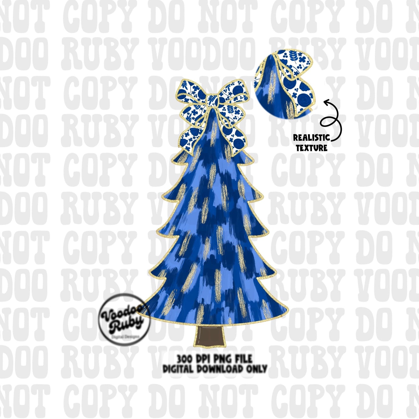 Hand Drawn Blue Floral Christmas Tree PNG | Glittery Digital Download for Sublimation | Merry Christmas Art