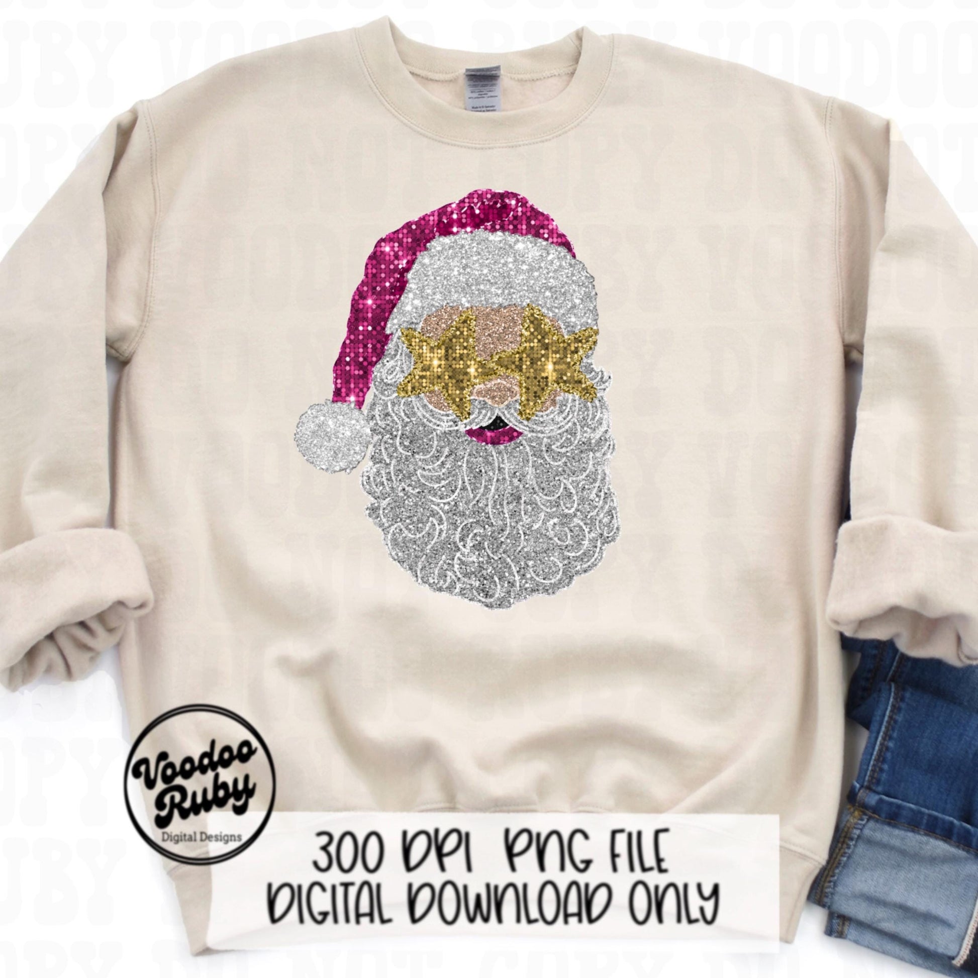 Sequin Pink Santa PNG Design Sublimation Pink Christmas PNG Faux Sequins DTF Christmas Glitter Digital Download Clip Art Sequin Santa dtf