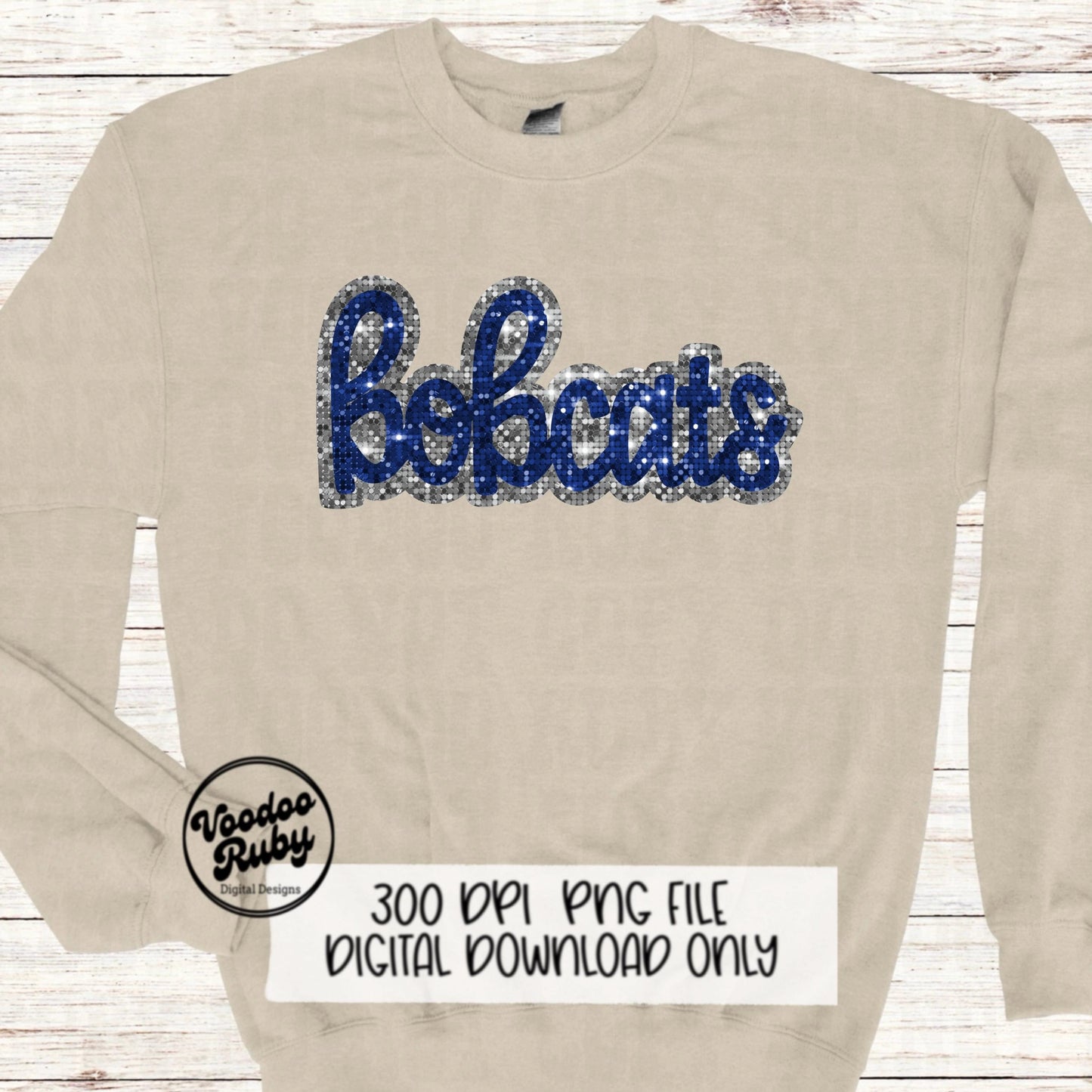 Bobcats PNG Design Faux Sequin Patches Faux Glitter Png Hand Drawn Digital Download Sublimation Football Blue Silver Bobcats DTF Printable