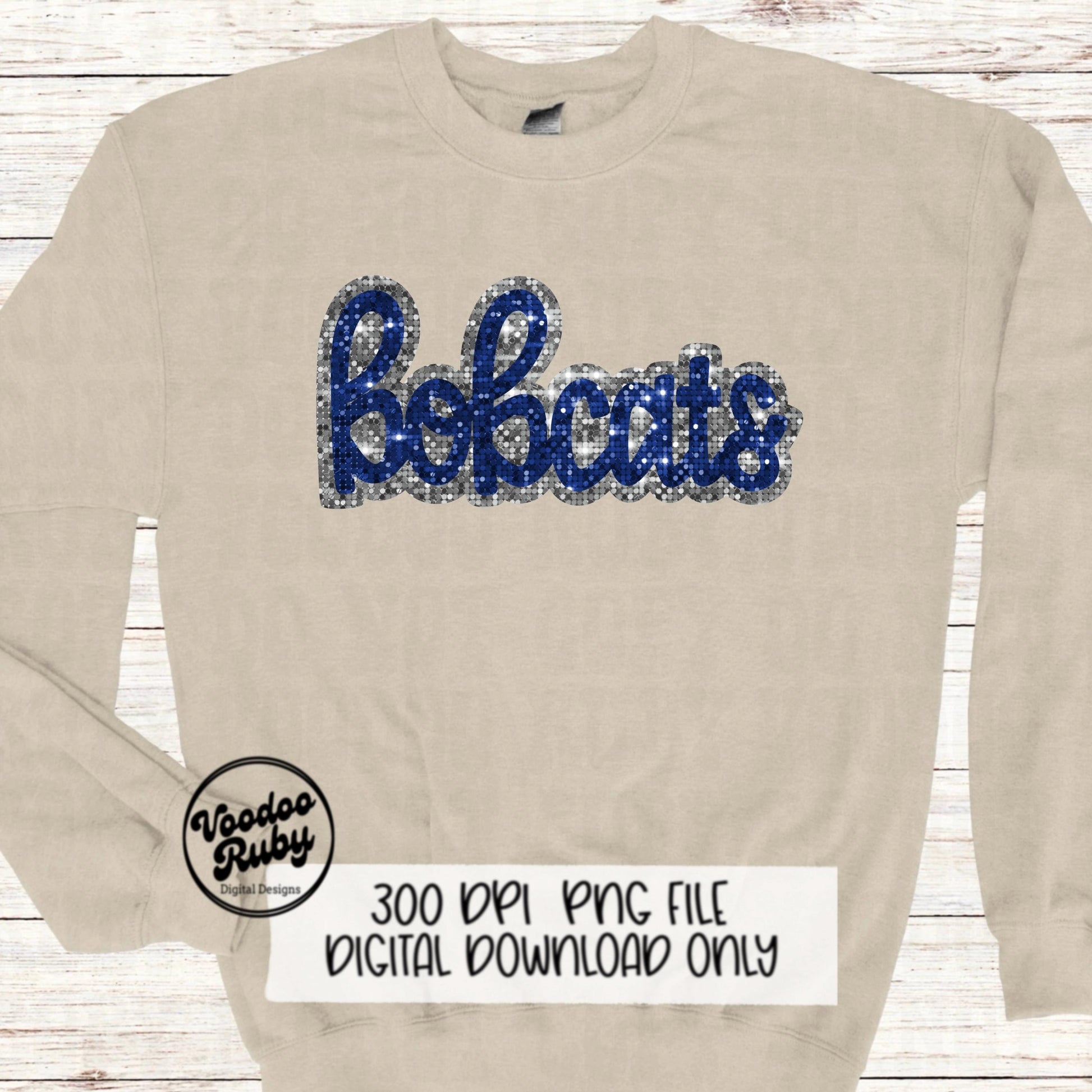 Bobcats PNG Design Faux Sequin Patches Faux Glitter Png Hand Drawn Digital Download Sublimation Football Blue Silver Bobcats DTF Printable