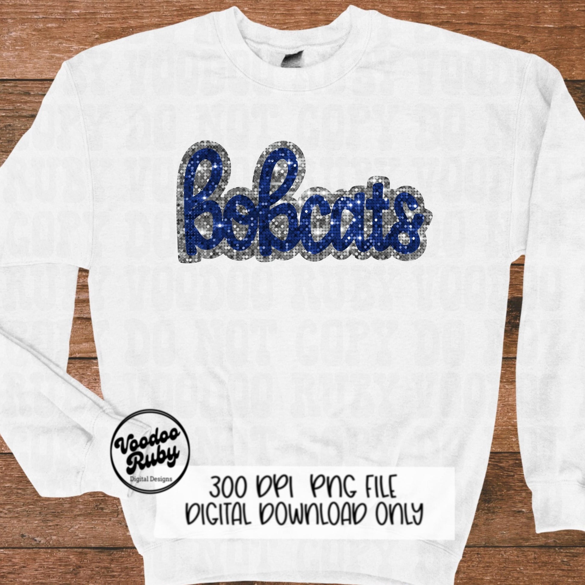 Bobcats PNG Design Faux Sequin Patches Faux Glitter Png Hand Drawn Digital Download Sublimation Football Blue Silver Bobcats DTF Printable