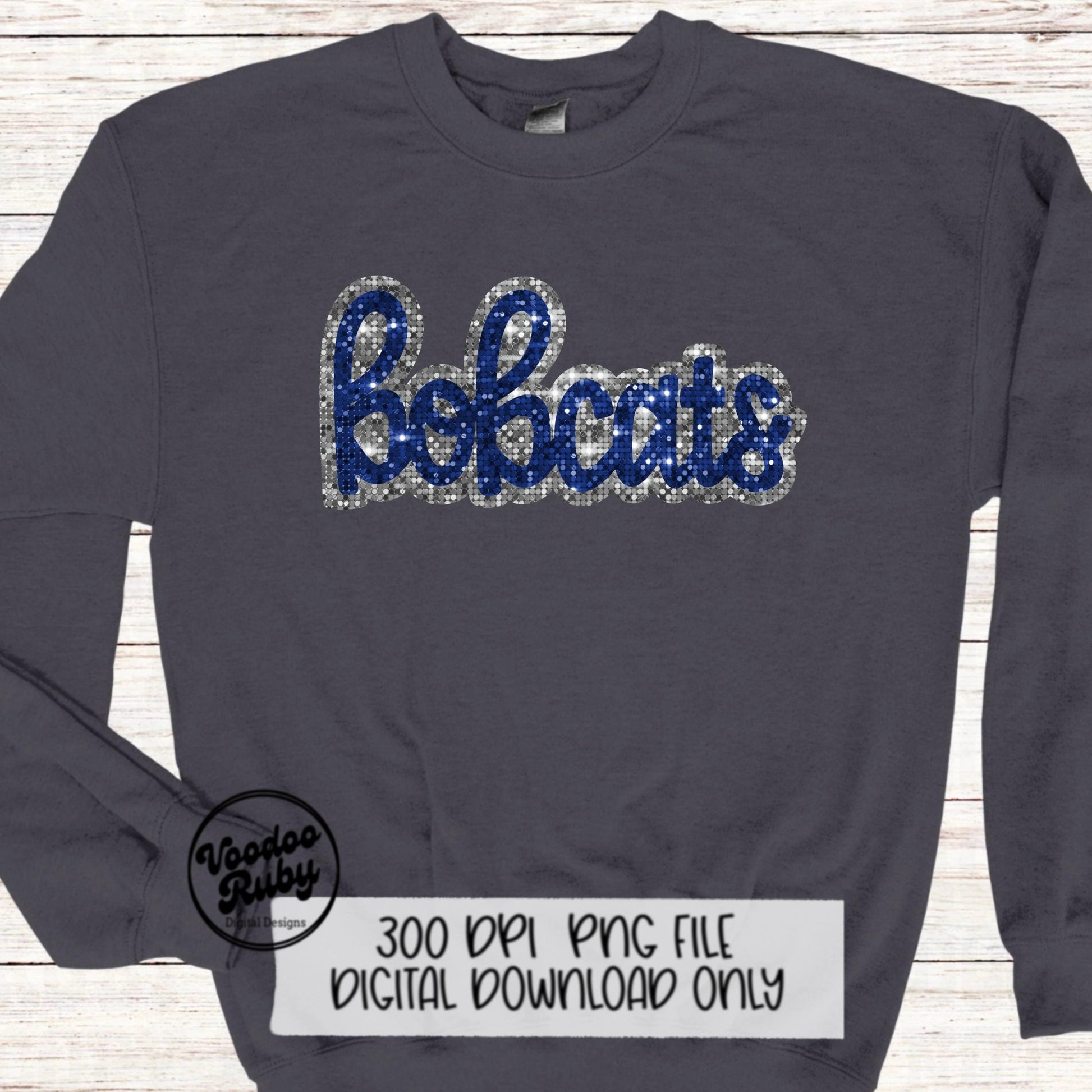 Bobcats PNG Design Faux Sequin Patches Faux Glitter Png Hand Drawn Digital Download Sublimation Football Blue Silver Bobcats DTF Printable