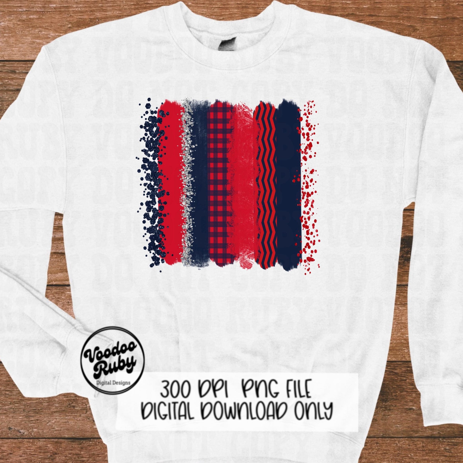 Navy Blue Red Sublimation Background PNG Individual Brushstrokes Hand Drawn Digital Download Red Blue Brush Stoke Background PNG Printable