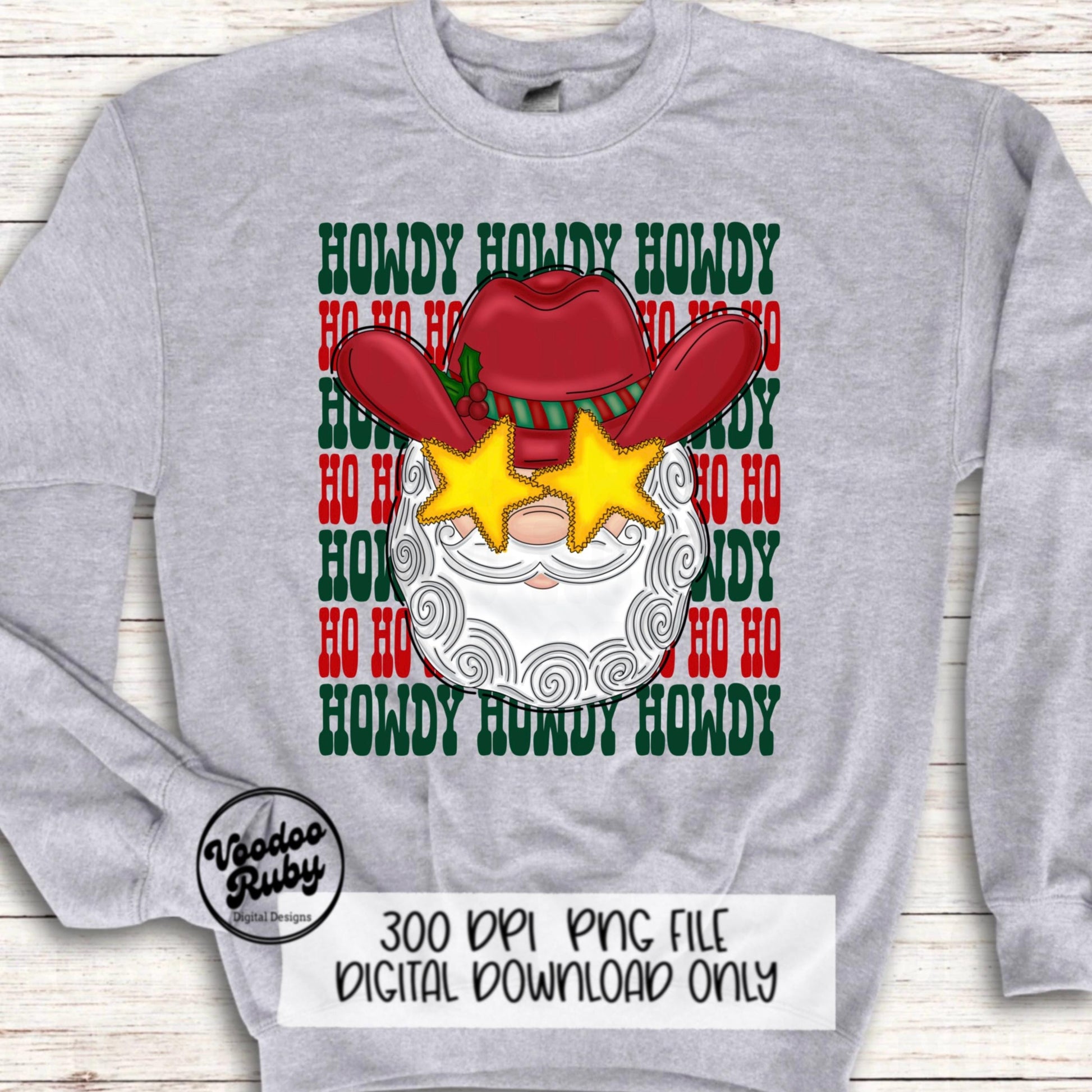 Howdy Santa Sublimation PNG Design Ho Ho Ho Design Hand Drawn Digital Download Howdy Ho Ho Ho PNG Cowboy Santa dtf Preppy Christmas PNG