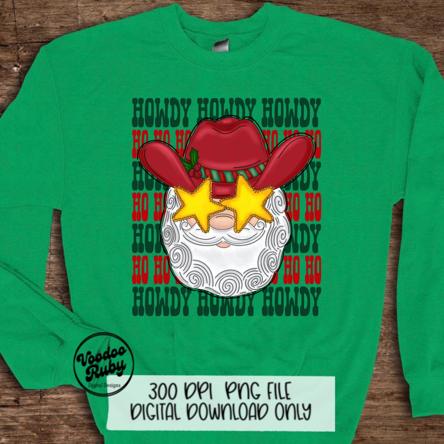 Howdy Santa Sublimation PNG Design Ho Ho Ho Design Hand Drawn Digital Download Howdy Ho Ho Ho PNG Cowboy Santa dtf Preppy Christmas PNG