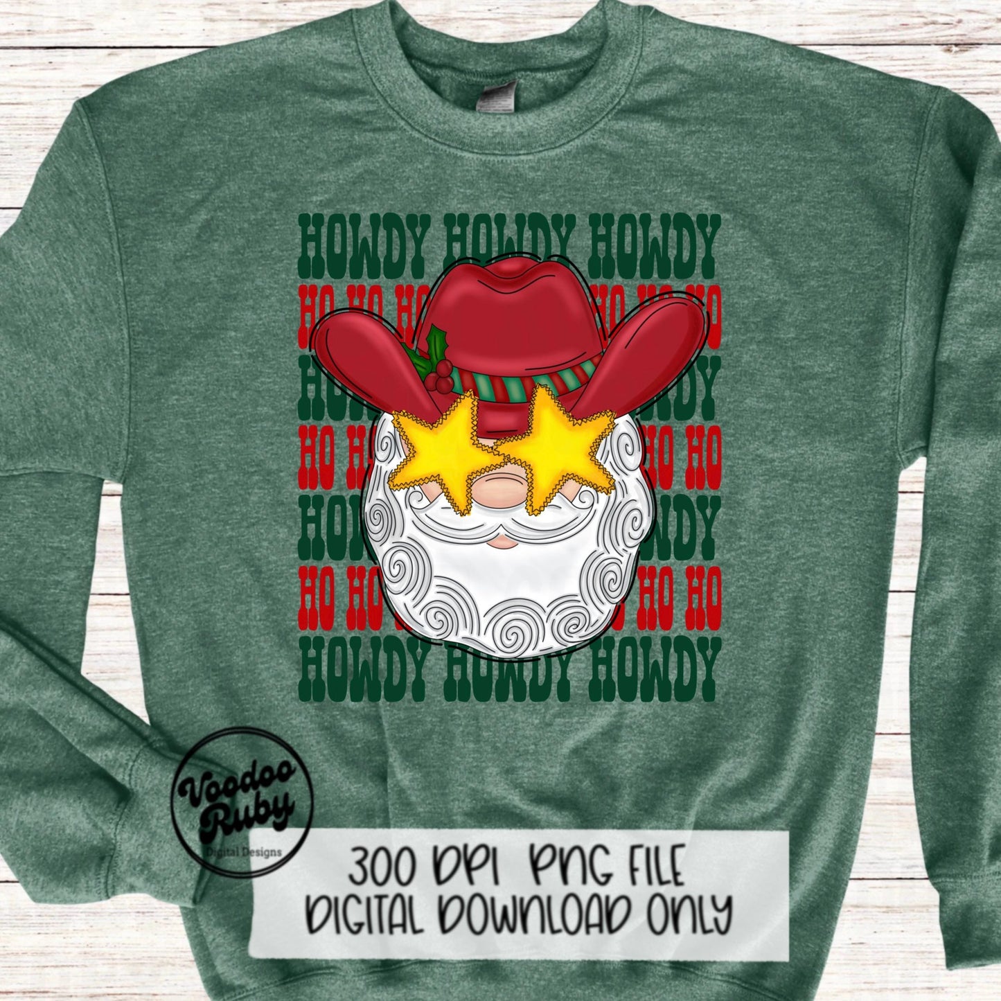 Howdy Santa Sublimation PNG Design Ho Ho Ho Design Hand Drawn Digital Download Howdy Ho Ho Ho PNG Cowboy Santa dtf Preppy Christmas PNG