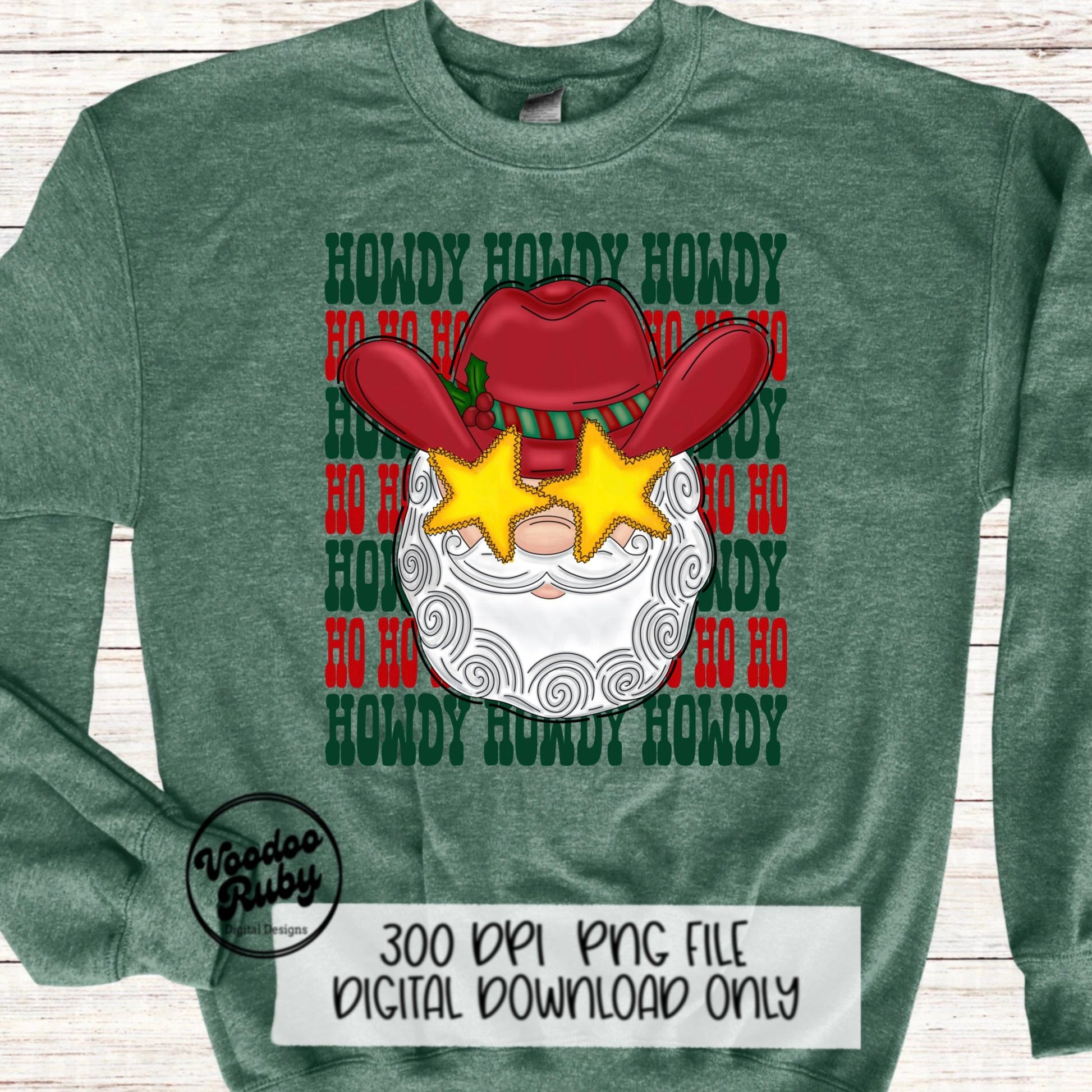 Howdy Santa Sublimation PNG Design Ho Ho Ho Design Hand Drawn Digital Download Howdy Ho Ho Ho PNG Cowboy Santa dtf Preppy Christmas PNG