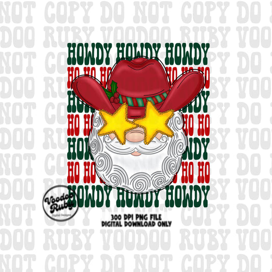 Howdy Santa Sublimation PNG Design Ho Ho Ho Design Hand Drawn Digital Download Howdy Ho Ho Ho PNG Cowboy Santa dtf Preppy Christmas PNG