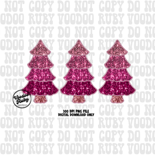 Sequin Pink Christmas Tree PNG Design Sublimation Digital Download Faux Sequins Faux Embroidery DTF Christmas Printable
