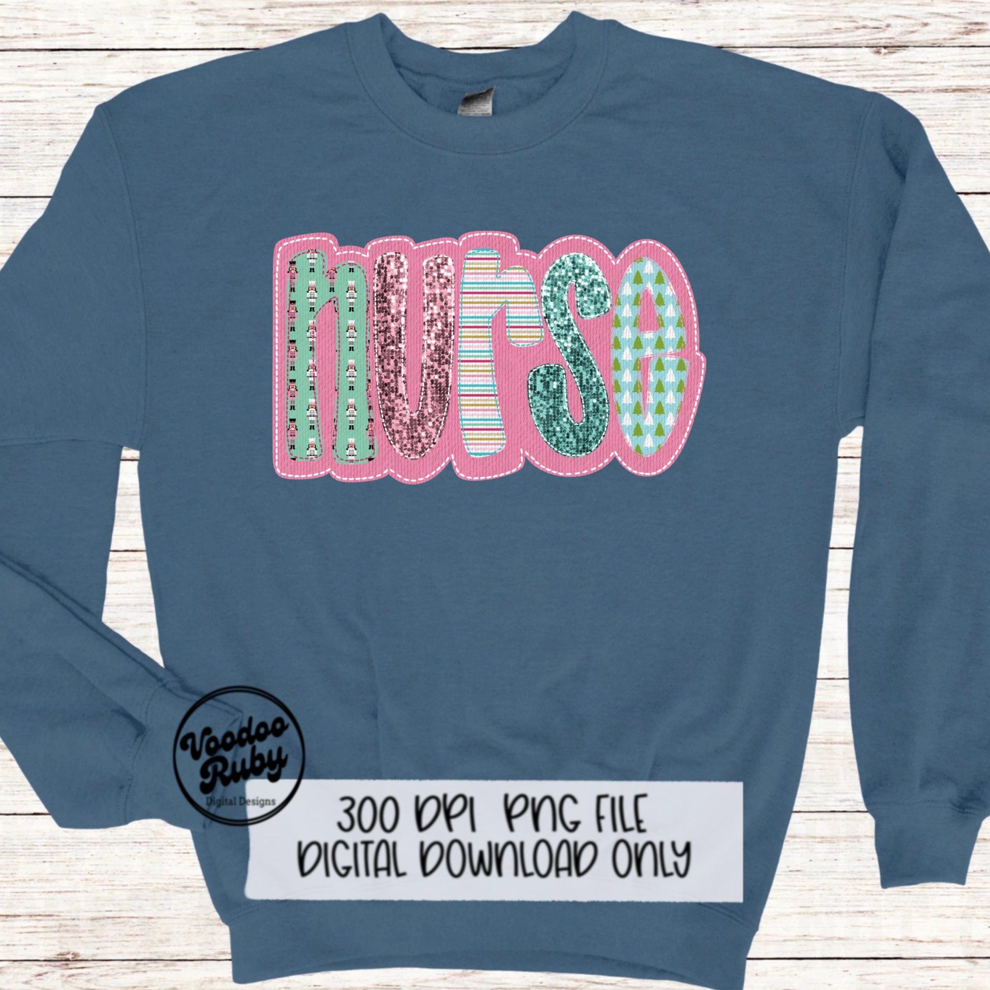 Sequin Pink Nurse PNG Design Sublimation Digital Download Merry Christmas PNG Faux Sequins Faux Embroidery Nurse DTF Christmas