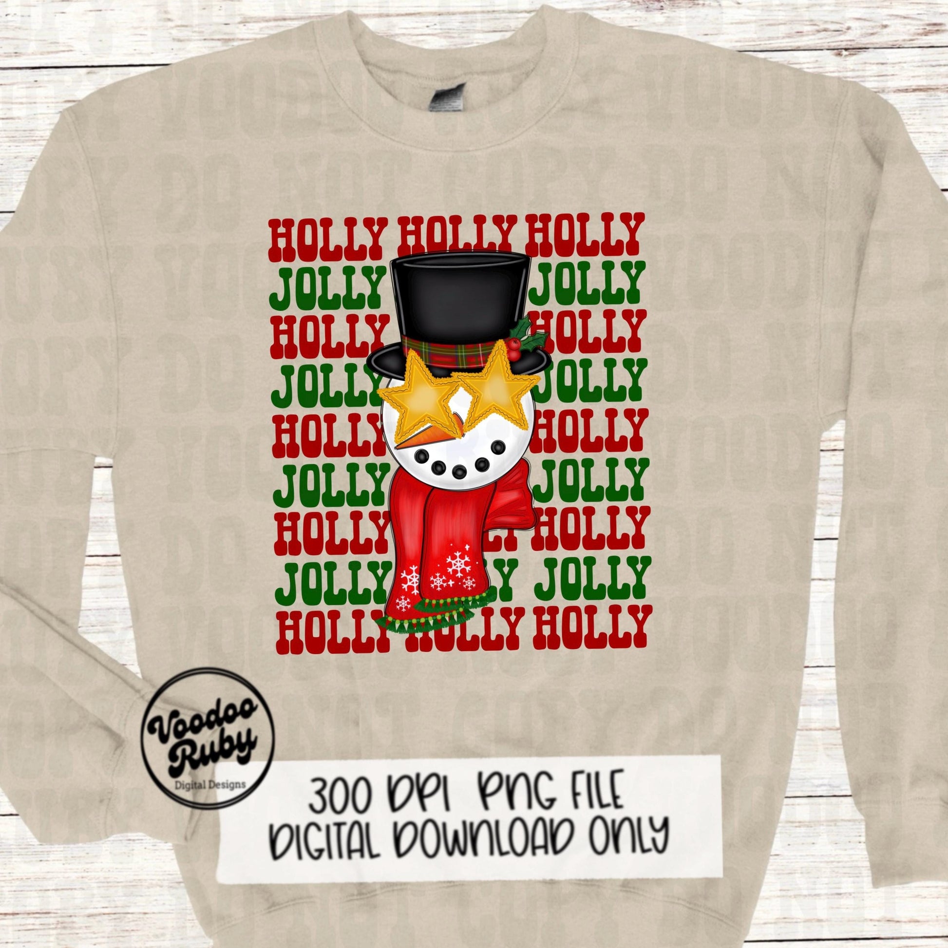 Holly Jolly Snowman Christmas Sublimation PNG Design Preppy Christmas PNG Design Hand Drawn Digital Design Download Christmas Printable