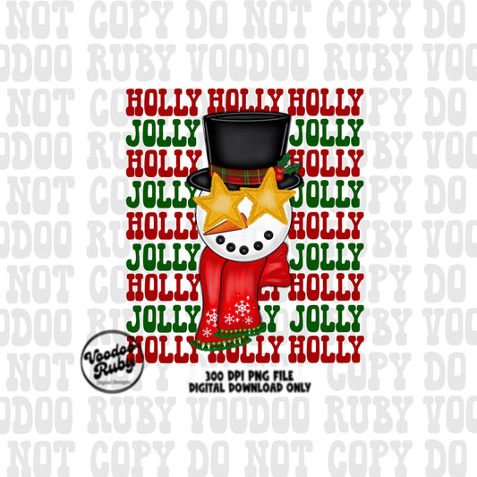 Holly Jolly Snowman Christmas Sublimation PNG Design Preppy Christmas PNG Design Hand Drawn Digital Design Download Christmas Printable