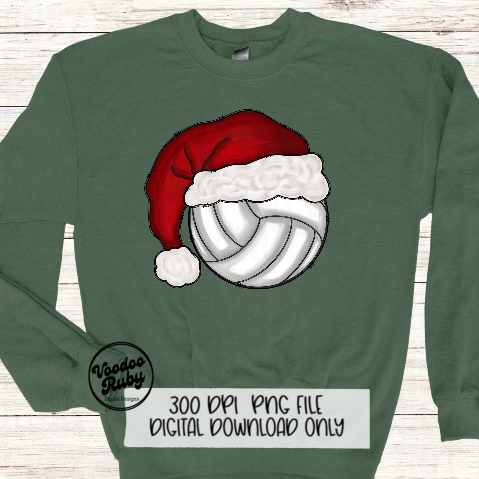 Christmas Volleyball PNG: Santa Hat Hand Drawn Clip Art (Digital Download