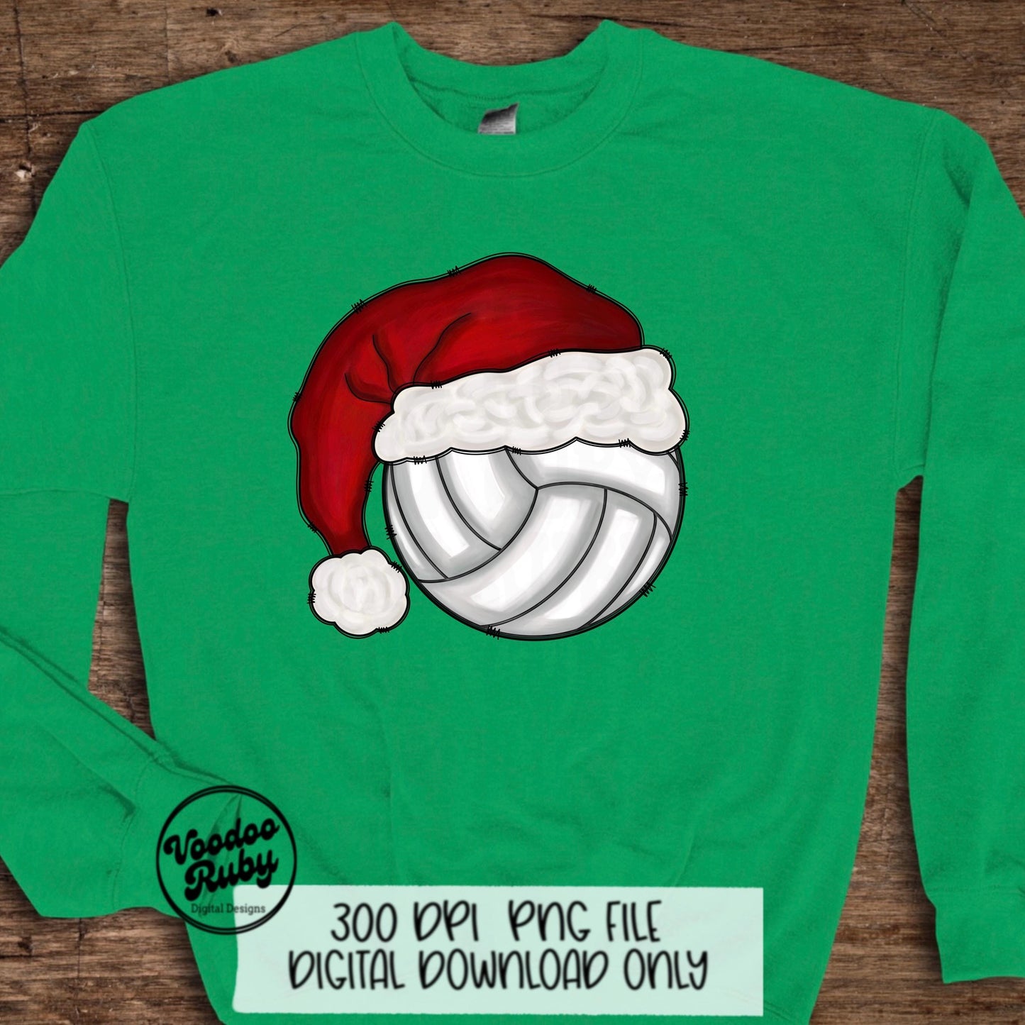Santa Volleyball Sublimation PNG Hand Drawn Digital Download Volleyball PNG Christmas Sports Clip Art Merry Christmas Sublimation Design