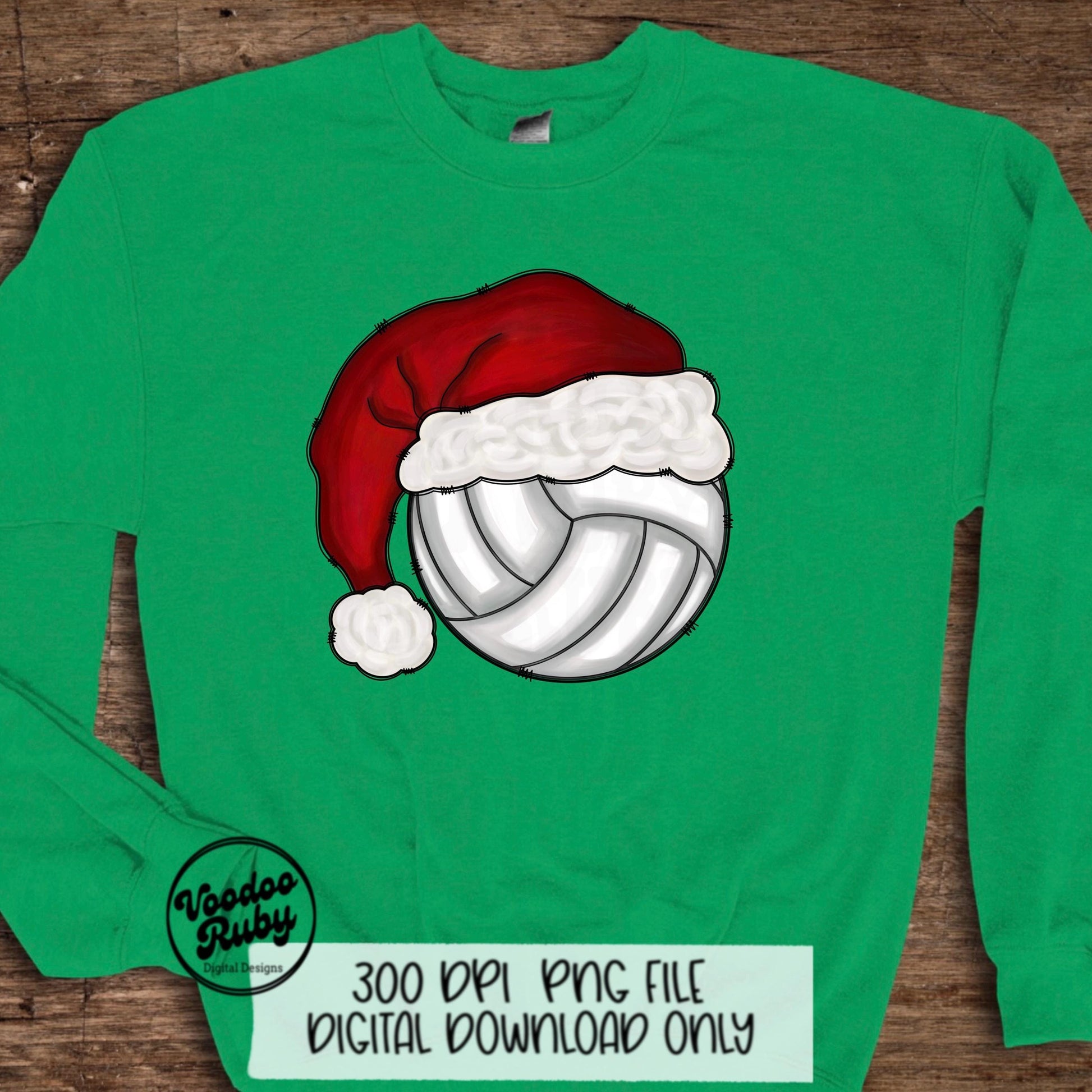 Santa Volleyball Sublimation PNG Hand Drawn Digital Download Volleyball PNG Christmas Sports Clip Art Merry Christmas Sublimation Design