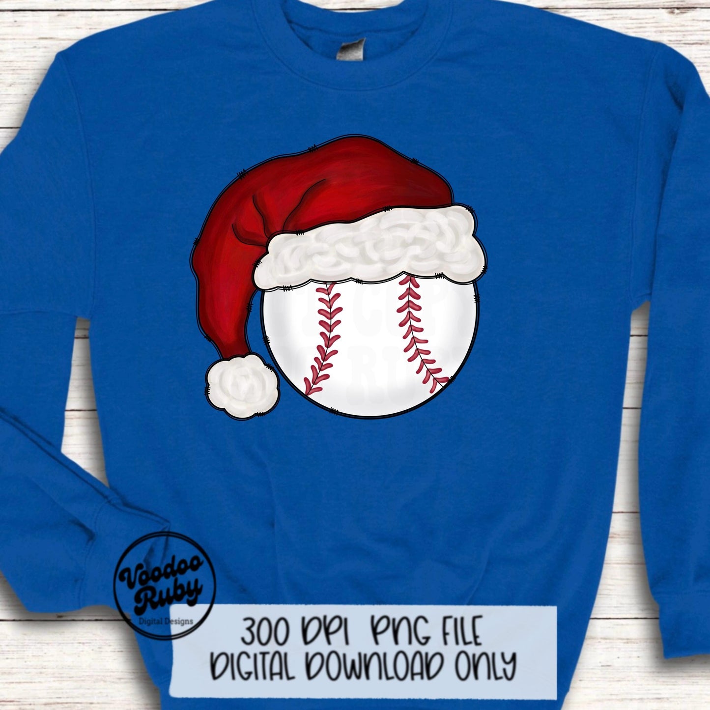Christmas Santa Baseball PNG: Hand-Drawn Sublimation Design (Digital Download