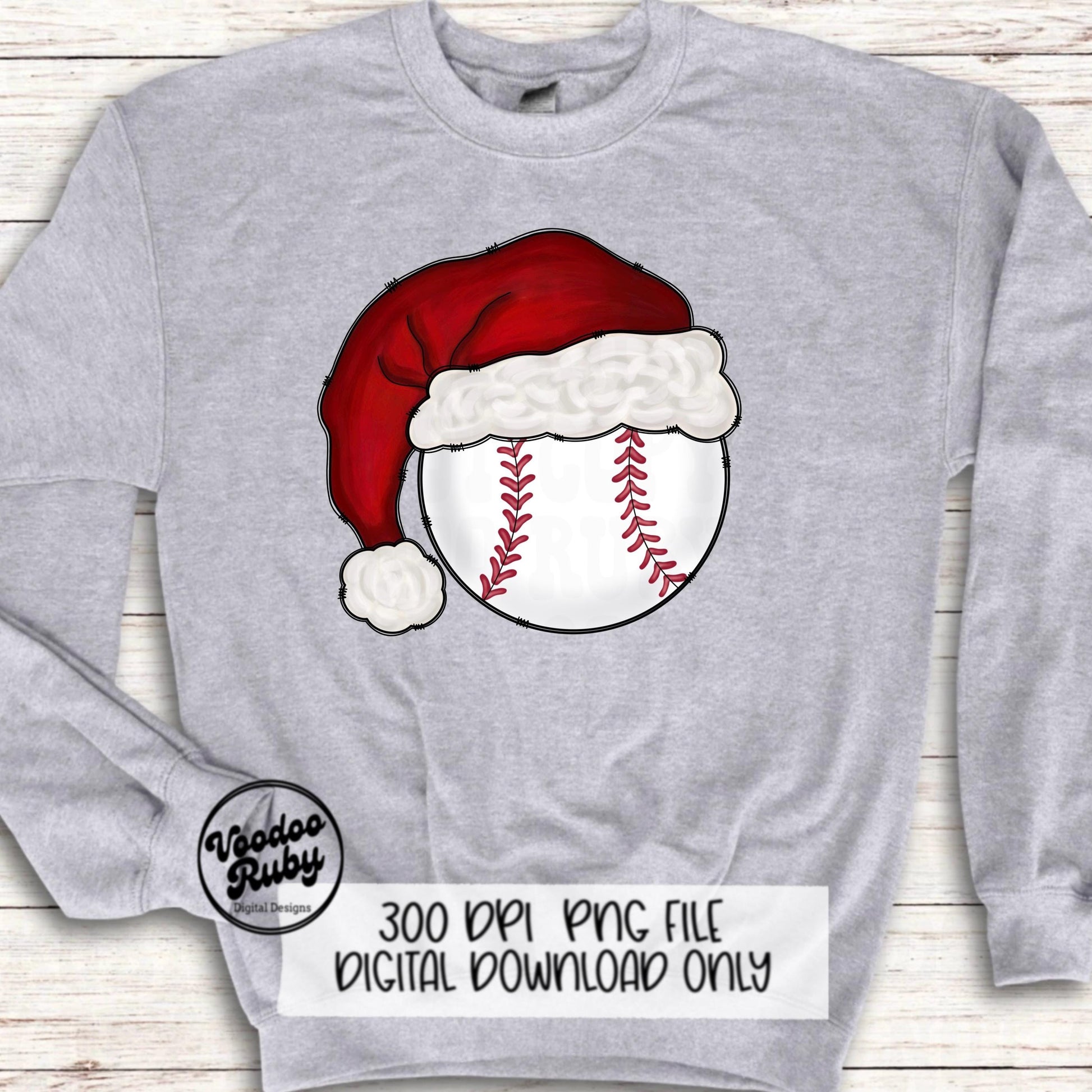 Christmas Santa Baseball PNG: Hand-Drawn Sublimation Design (Digital Download