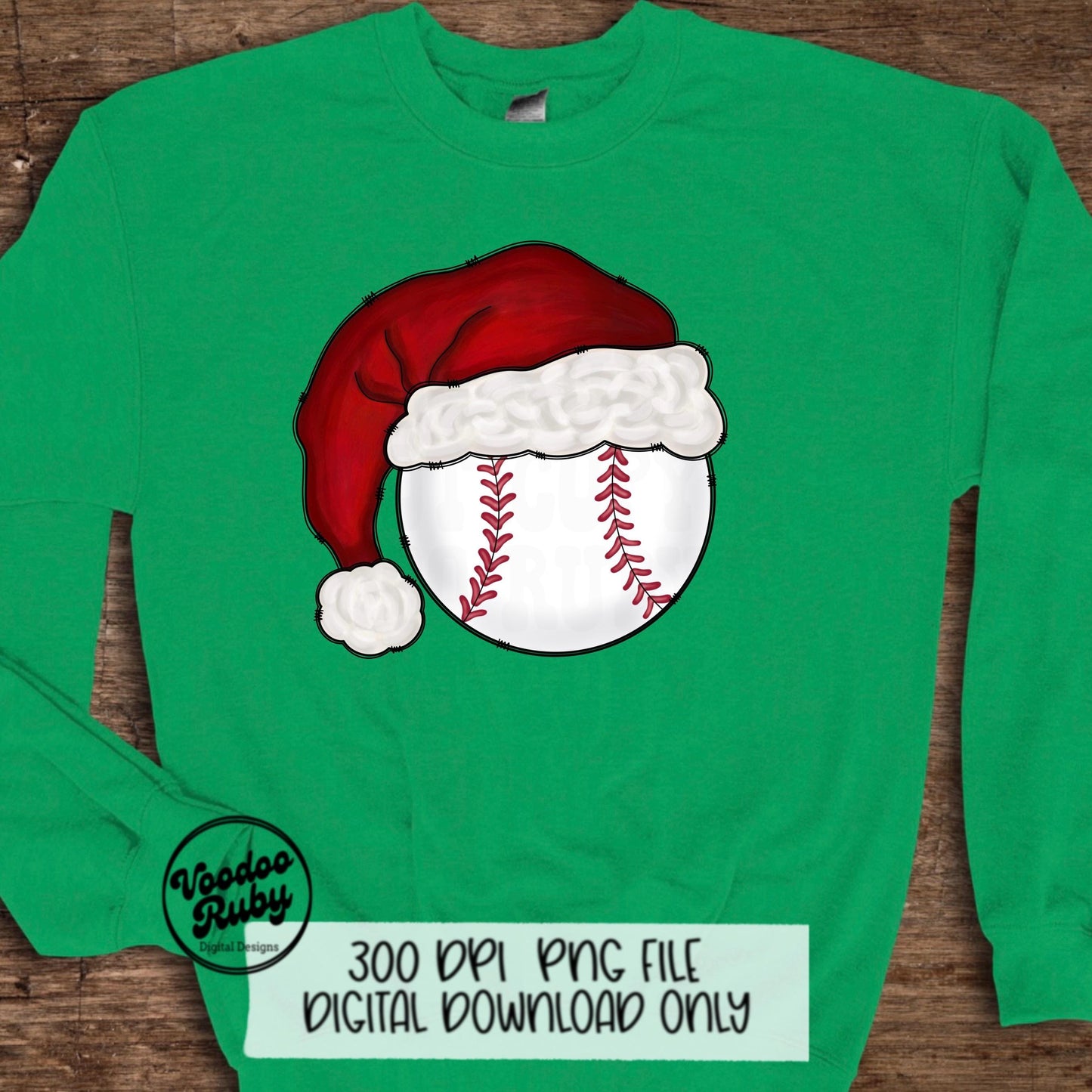 Christmas Santa Baseball PNG: Hand-Drawn Sublimation Design (Digital Download