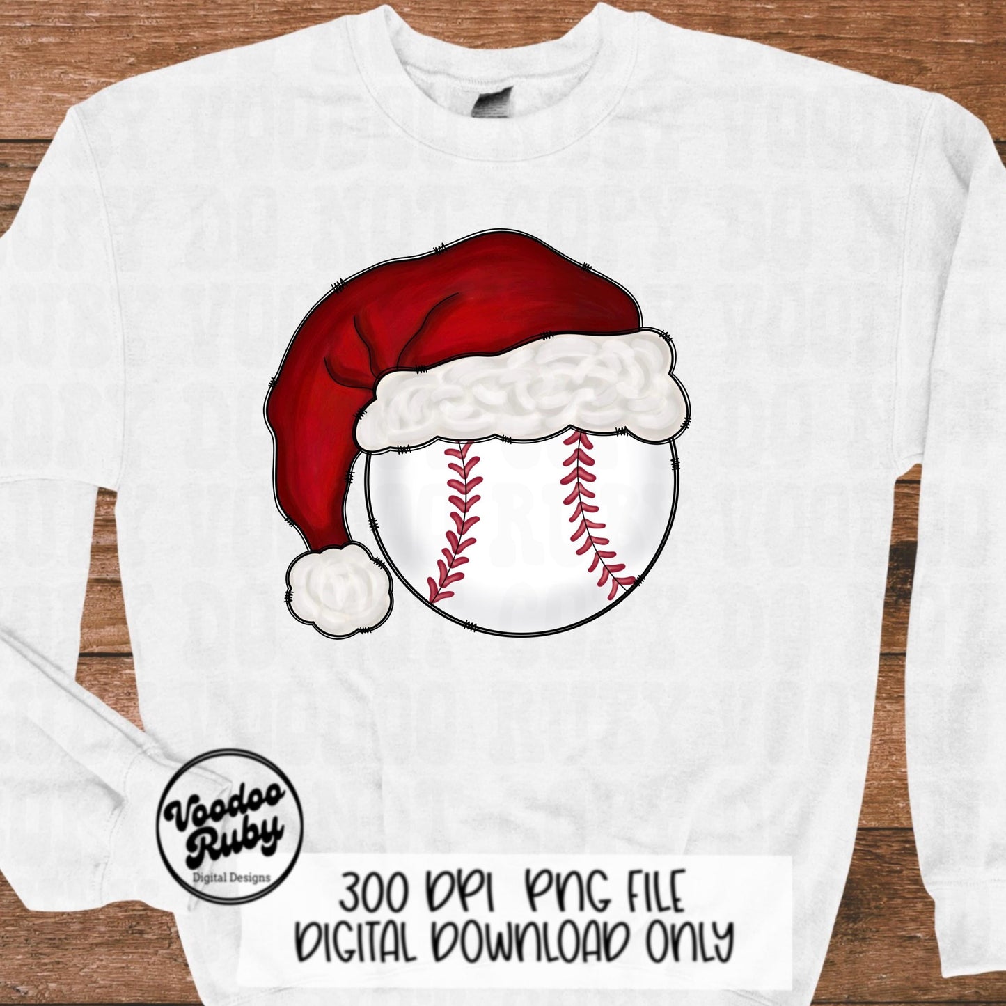 Santa Baseball Sublimation PNG Hand Drawn Digital Download Baseball PNG Christmas Sports Clip Art Merry Christmas Sublimation Design