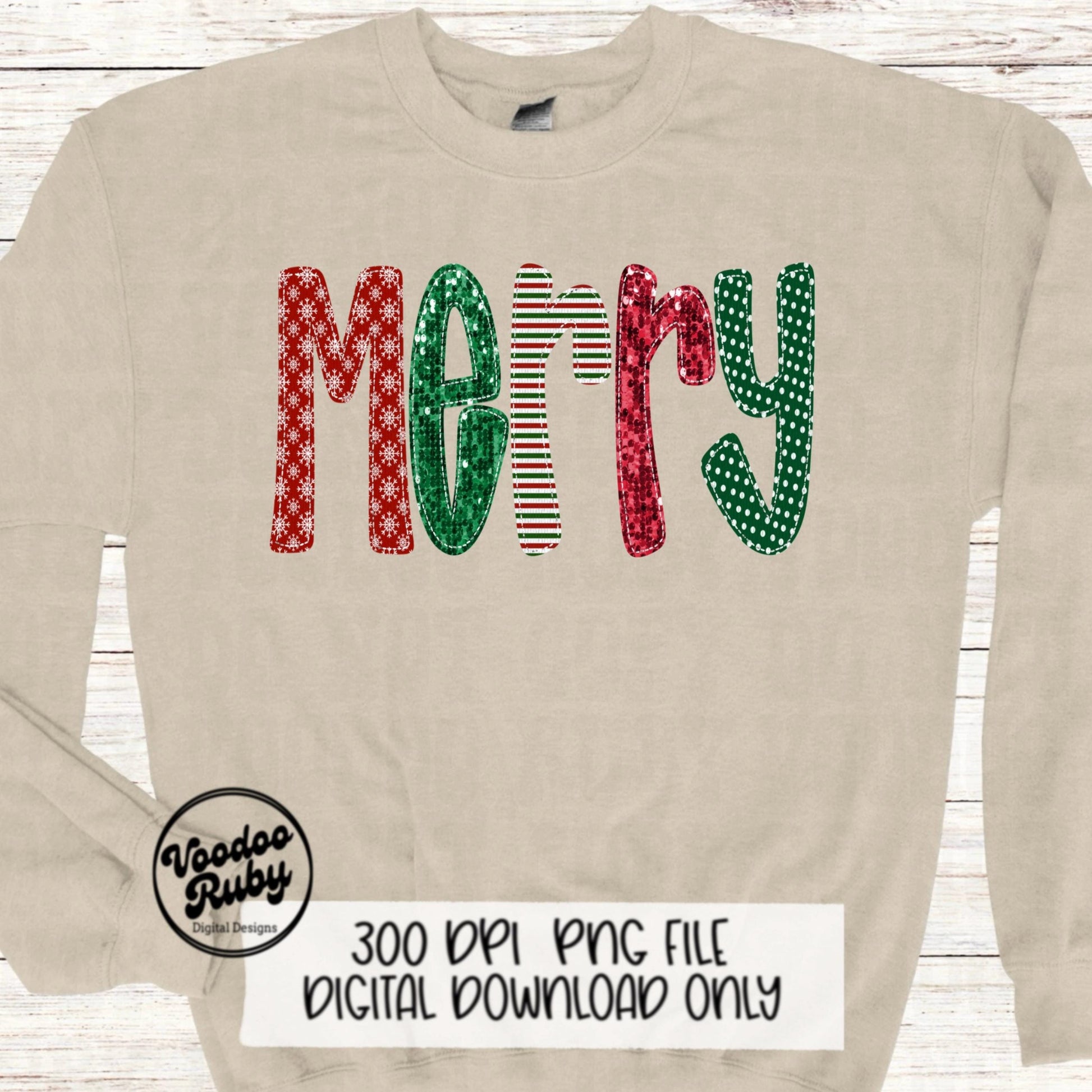 Sequin Merry PNG Design Sublimation Hand Drawn Digital Download Merry Faux Embroidery Merry Christmas DTF Printable Christmas png Clip Art