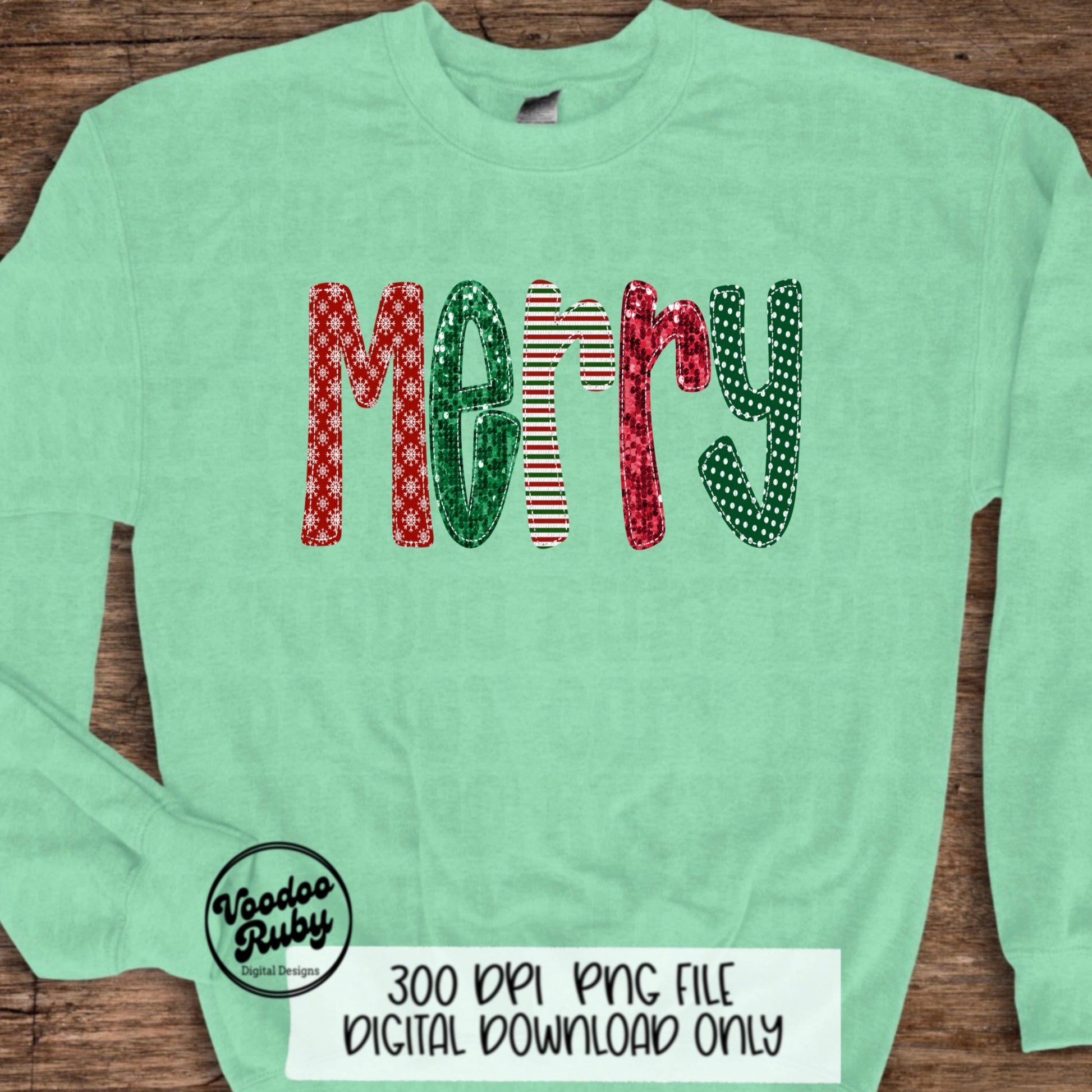 Sequin Merry PNG Design Sublimation Hand Drawn Digital Download Merry Faux Embroidery Merry Christmas DTF Printable Christmas png Clip Art