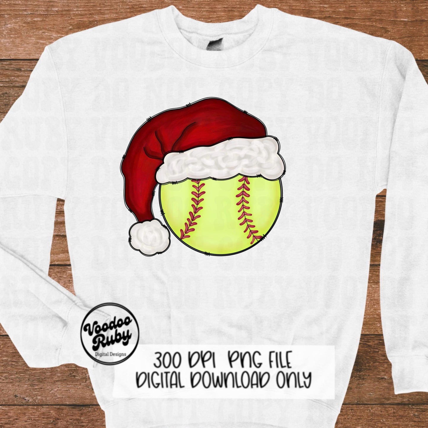 Christmas Softball PNG: Santa Hat Sublimation Design (Digital Download