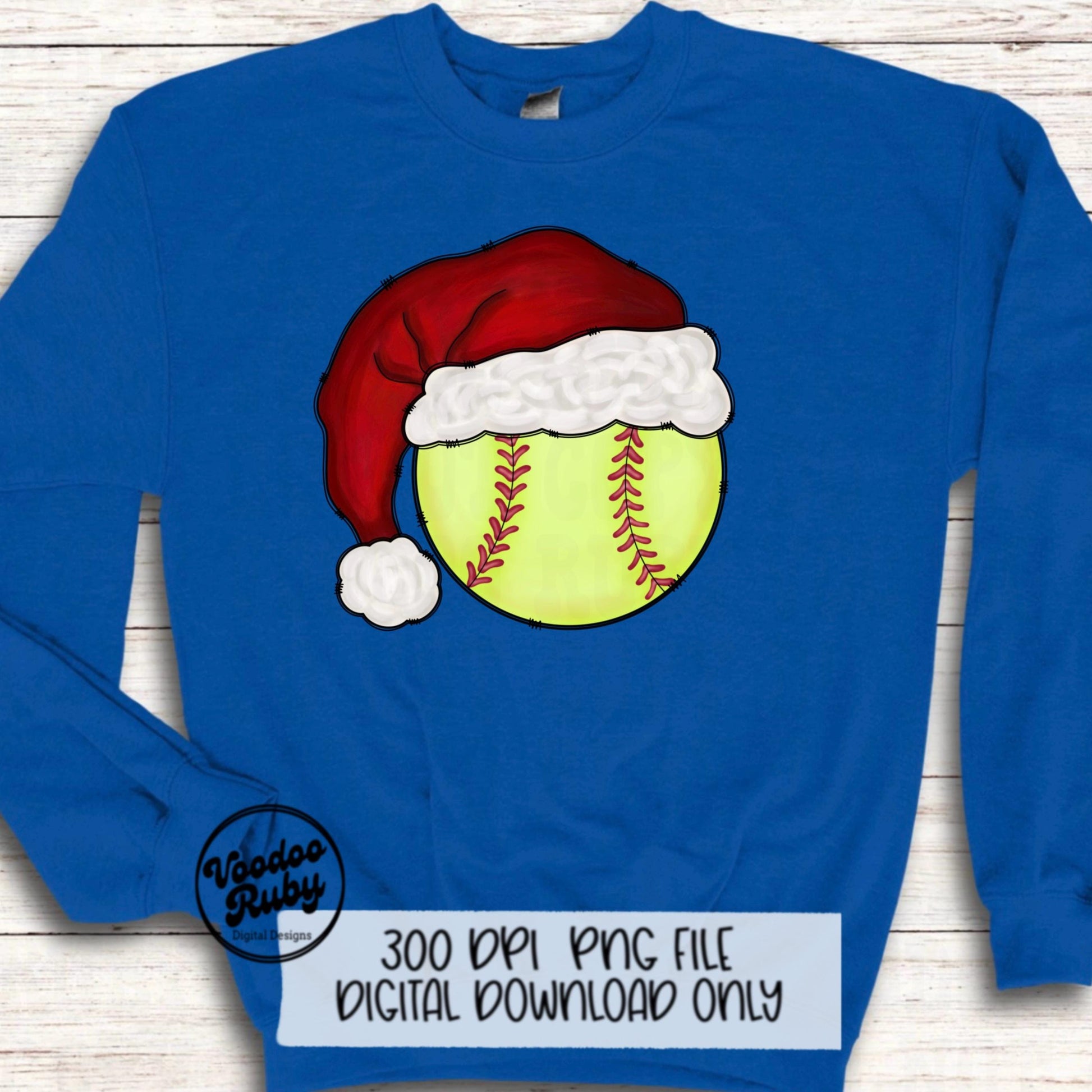 Christmas Softball PNG: Santa Hat Sublimation Design (Digital Download