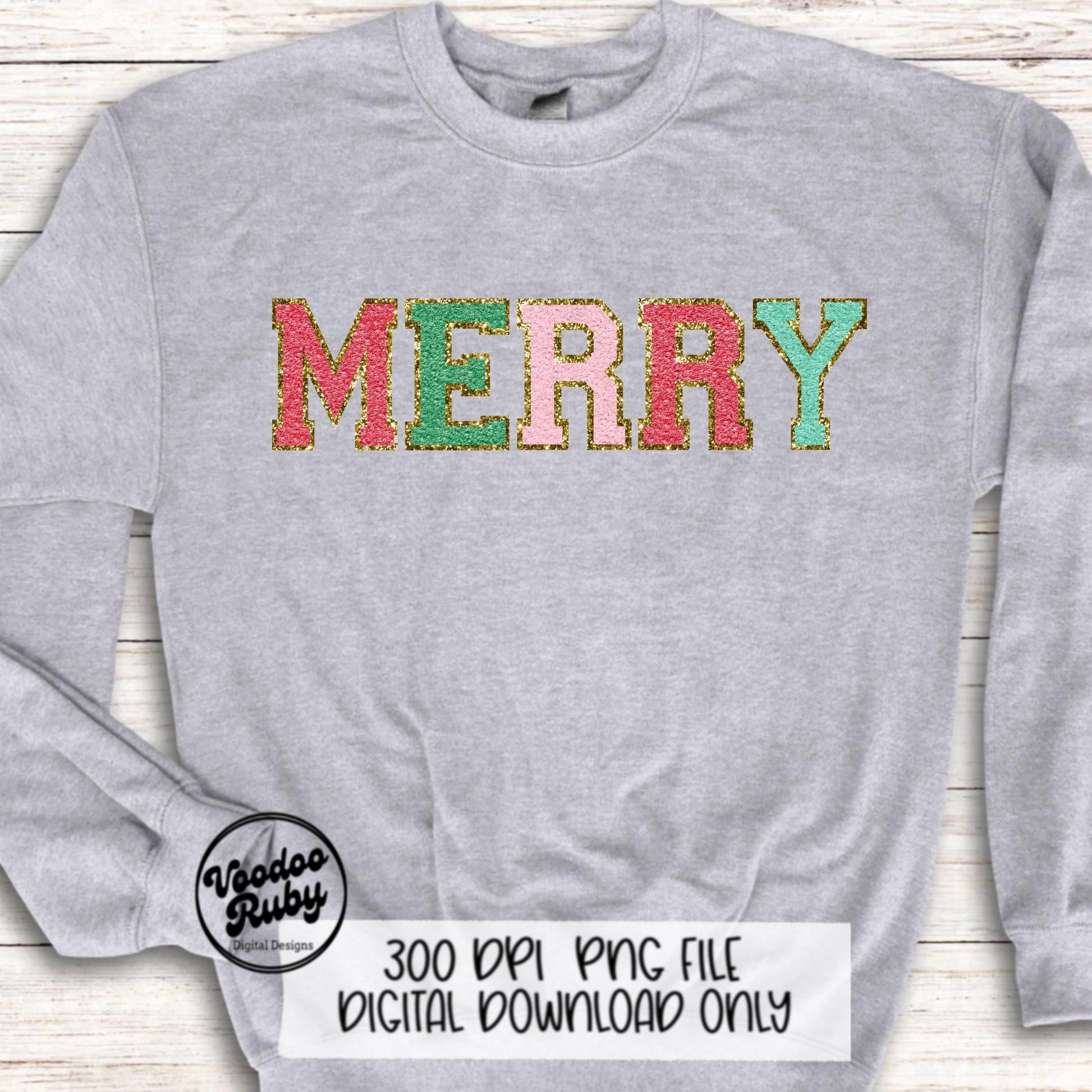 Merry PNG Design Faux Chenille Letter Patches Digital Download Christmas DTF Printable Clip Art Merry Sublimation Merry Christmas dtf