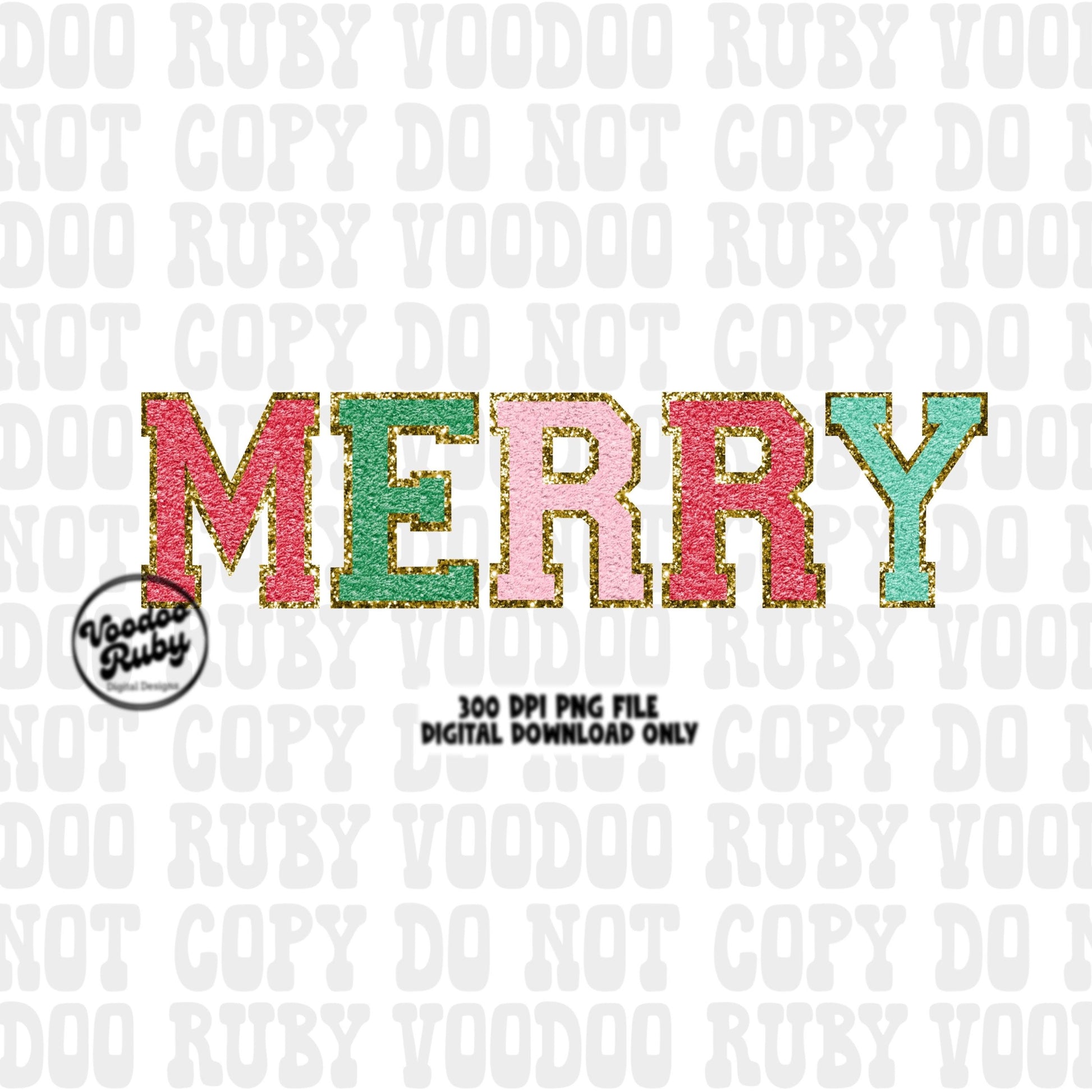 Merry PNG Design Faux Chenille Letter Patches Digital Download Christmas DTF Printable Clip Art Merry Sublimation Merry Christmas dtf