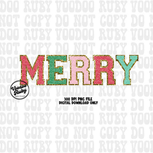 Merry PNG Design Faux Chenille Letter Patches Digital Download Christmas DTF Printable Clip Art Merry Sublimation Merry Christmas dtf