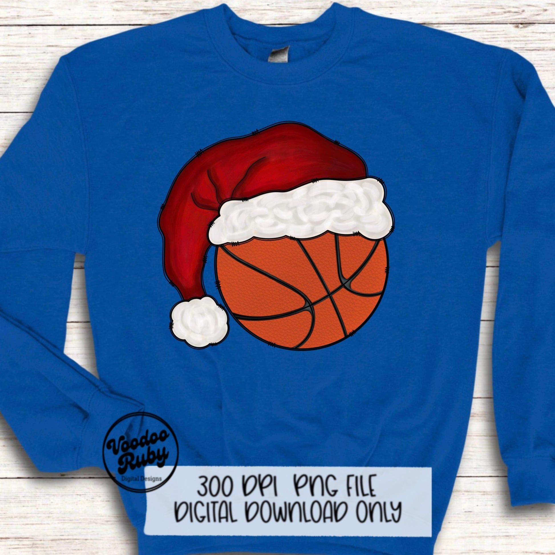 Christmas Basketball PNG: Santa Hat Hand Drawn Clip Art (Digital Download