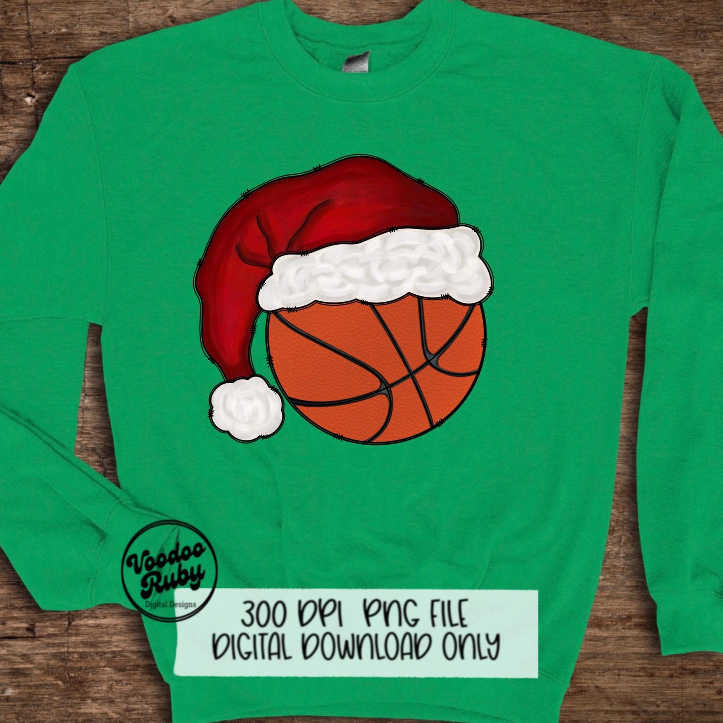 Christmas Basketball PNG: Santa Hat Hand Drawn Clip Art (Digital Download