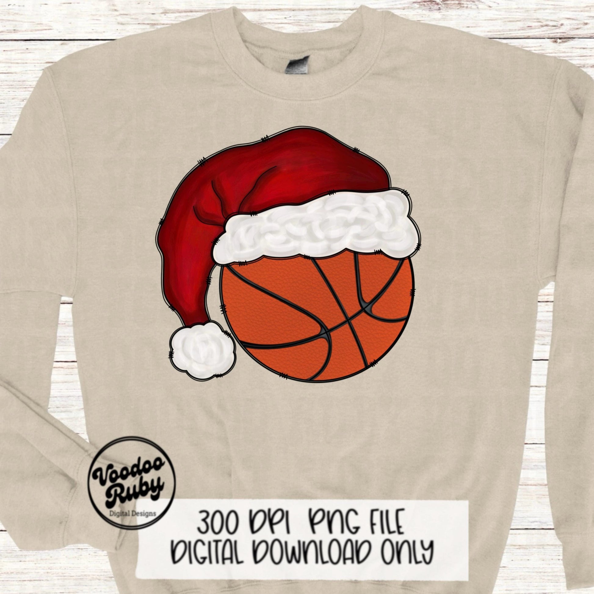 Christmas Basketball PNG: Santa Hat Hand Drawn Clip Art (Digital Download